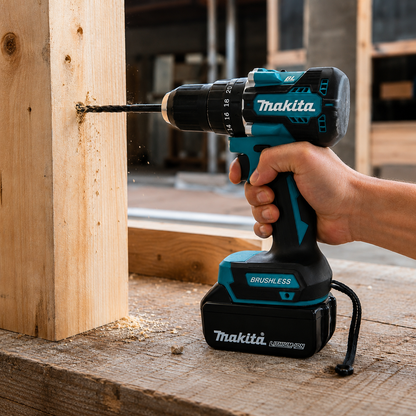 KIT MAKITA: TALADRO INALÁMBRICO + PISTOLA DE IMPACTO + 26 ACCESORIOS + 2 BATERIAS